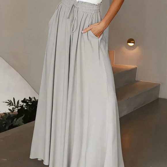 Grey Casual Women's Loose Wide Leg Pants With Pockets - Picture 3 of 3